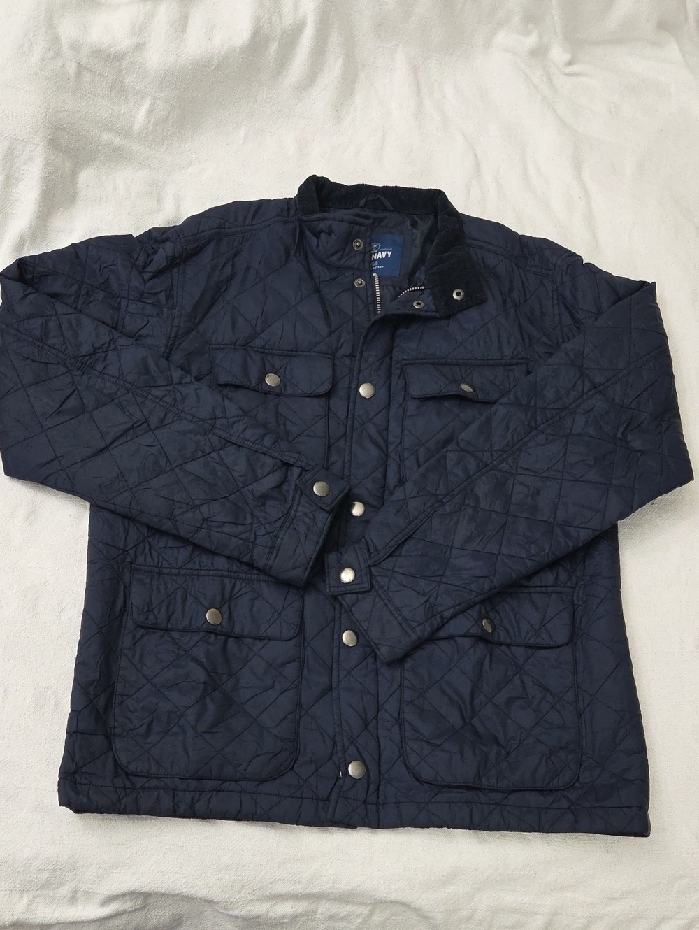 Old Navy Mens Large Navy Blue Quilted Utility Coat Puffer Jacket 4 Pocket💙2/30